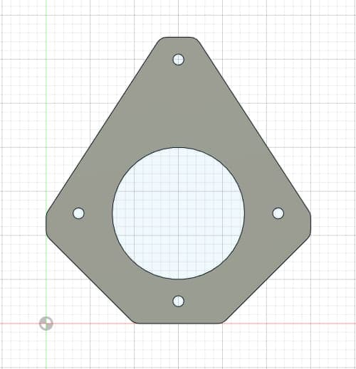 CAD model of a diamond flange plate with a centre bore and four bolt holes