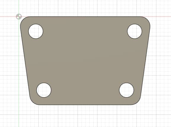 CAD model of a rectangular mounting plate with four corner holes