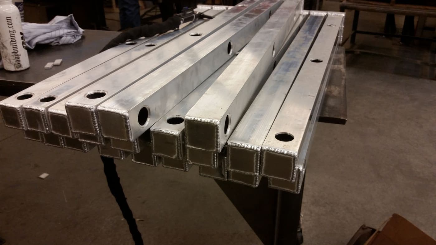 Welded aluminum box sections with machined mounting holes at Steward Metal Fabricating