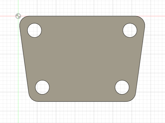 CAD drawing of a four-hole mounting plate before laser cutting